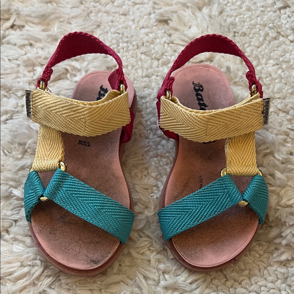 Bata Rio Comforts Kids Colorblock Strappy Sandals in Yellow, Teal & Red size 7